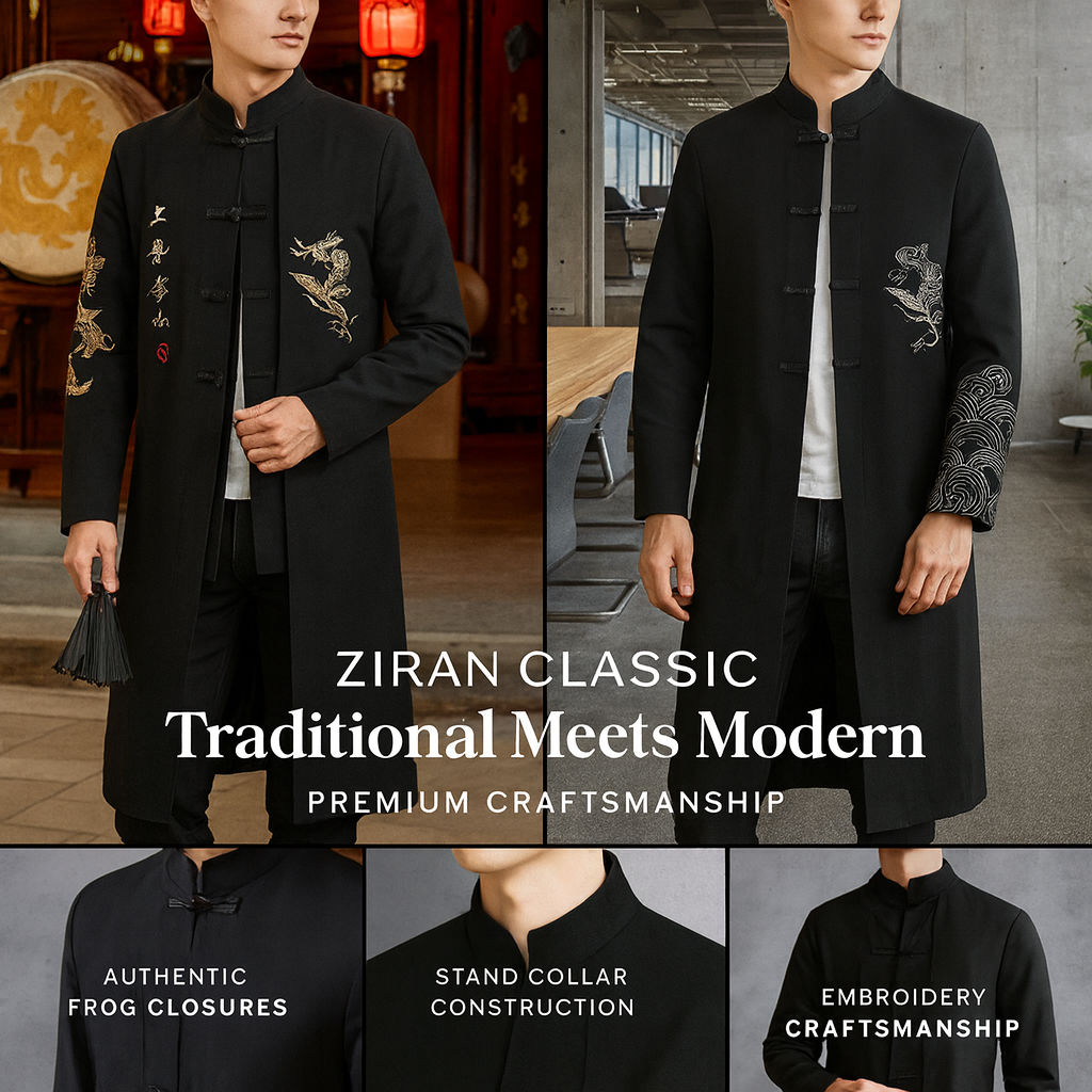 Ziran Classic Black Kimono Trench Coat